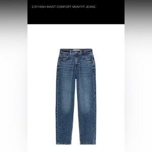 Zara High-Waist Straight-Leg Jeans in Dark Blue Denim